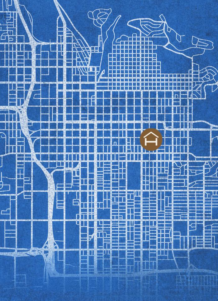 Map of Salt Lake City marking The Minhous at 751 South Windsor Street